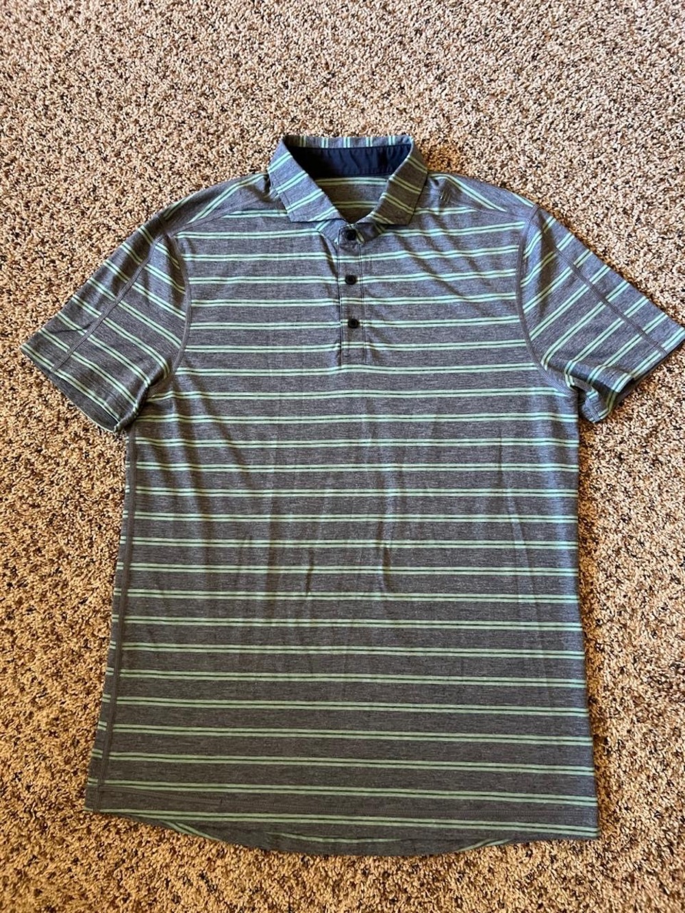 lululemon athletica Gray Polo with Thin Green Stripes